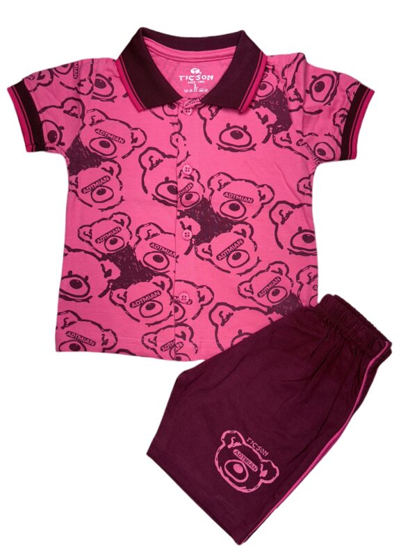 Ticson Kids Boys' Cotton Co-Ord Set – Bear Print Polo T-Shirt & Shorts
